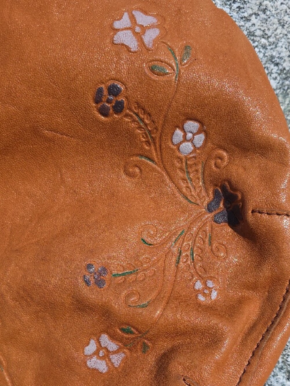 Lucky Brand Burnt Orange/Tan Floral Embossed Leather Hobo - Picture 4 of 15